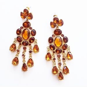 CHANDELIER Gold & Amber Rhinestone Earrings